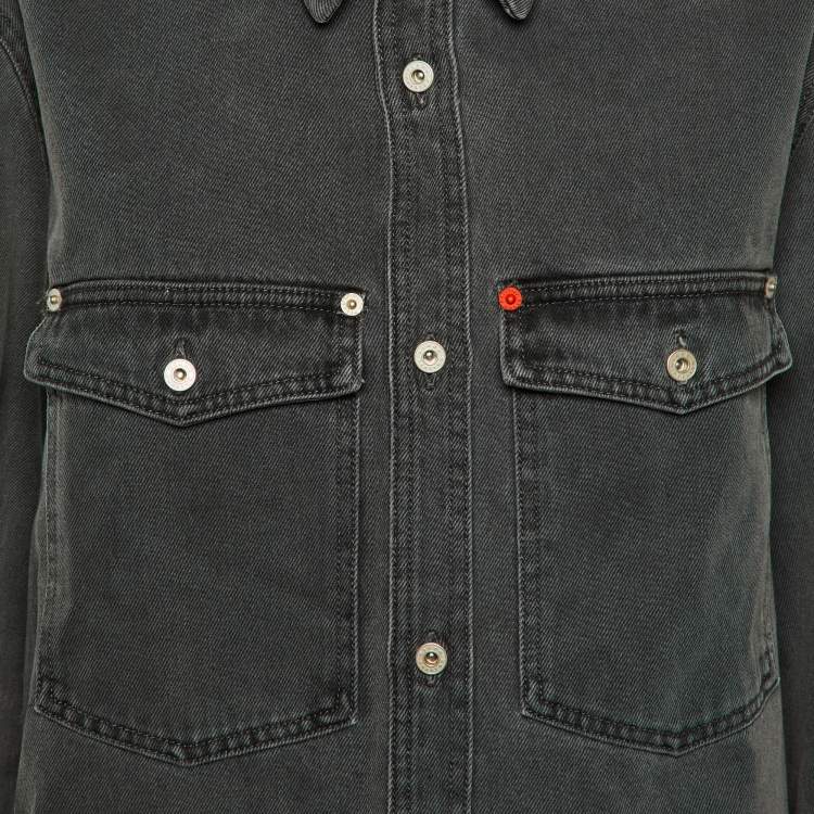 Pre Owned Heron Preston Charcoal Grey Denim Oversized High-Low Shirt L