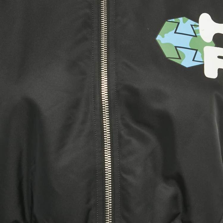 Pre Owned Heron Preston Black Patch Work Nylon Padded Crop Jacket S