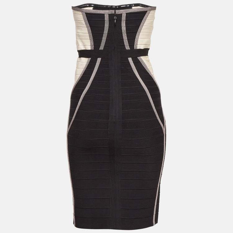 Pre Owned Herve Leger Black/White Knit Frederique Bandage Dress M