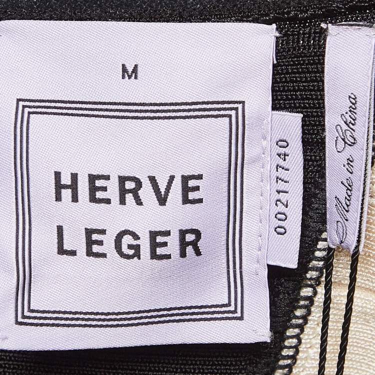 Pre Owned Herve Leger Black/White Knit Frederique Bandage Dress M