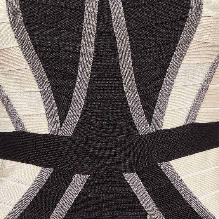 Pre Owned Herve Leger Black/White Knit Frederique Bandage Dress M