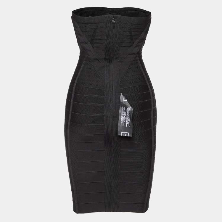 Pre Owned Herve Leger Black Bandage Knit Strapless Kabele Dress S