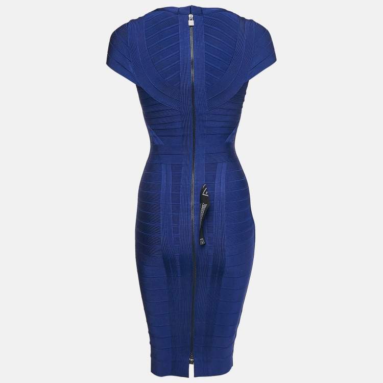 Pre Owned Herve Leger Cobalt Blue Bandage Knit Jersey Layton Dress XS