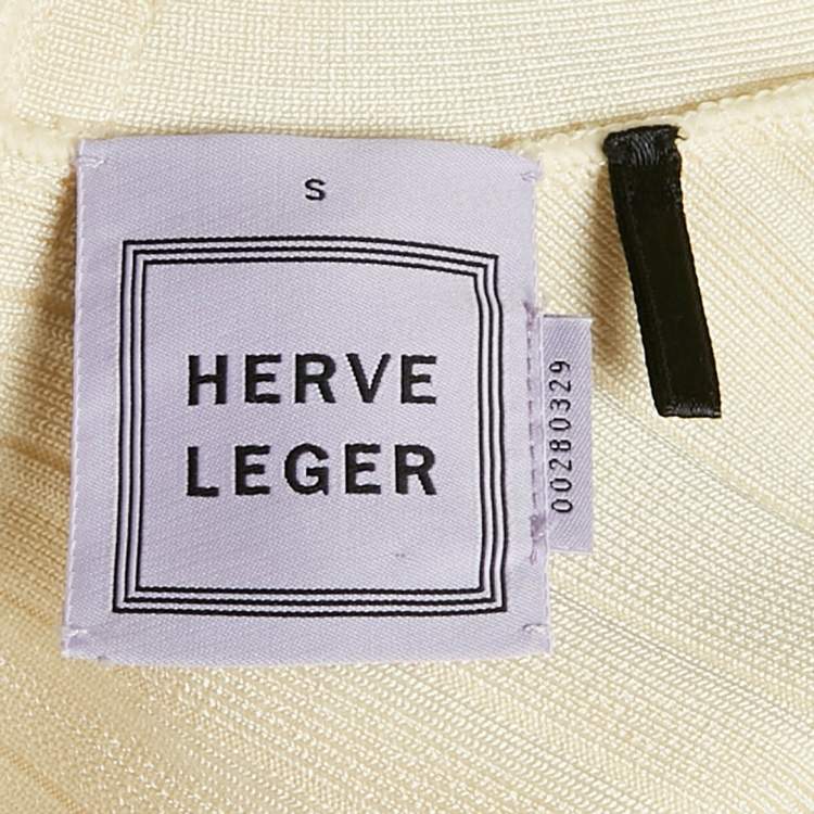 Pre Owned Herve Leger Ivory Bandage Knit Sleeveless Bodycon Dress S