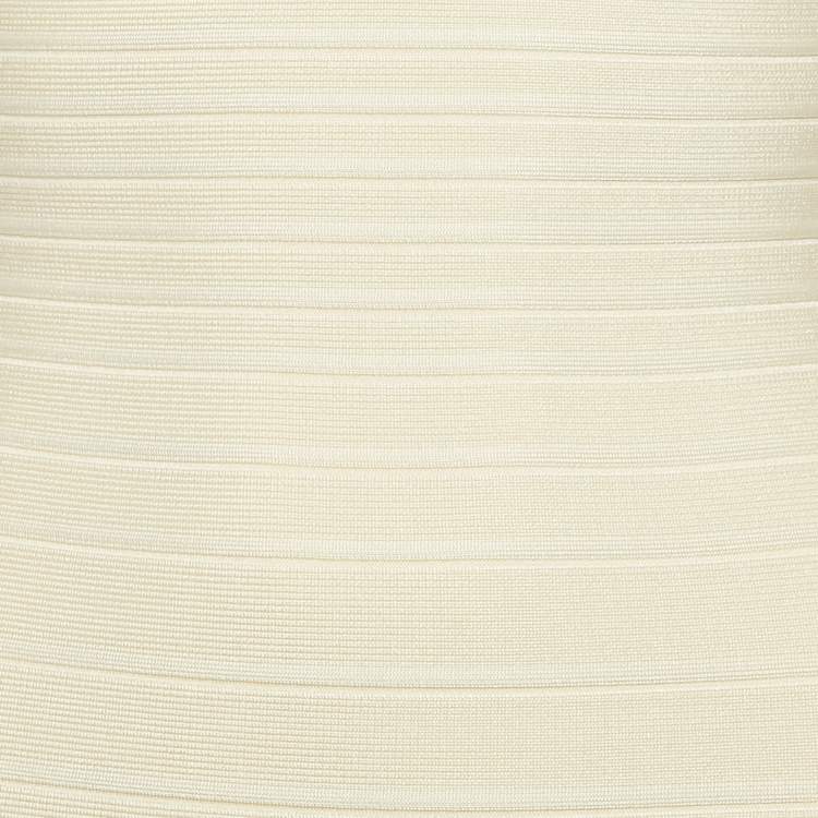 Pre Owned Herve Leger Ivory Bandage Knit Sleeveless Bodycon Dress S