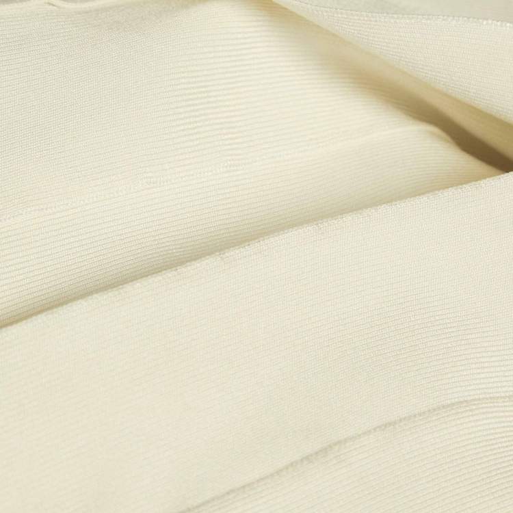 Pre Owned Herve Leger Cream Knit One-Shoulder Elena Bandage Maxi Dress M