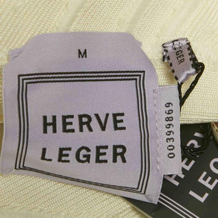 Pre Owned Herve Leger Cream Knit One-Shoulder Elena Bandage Maxi Dress M
