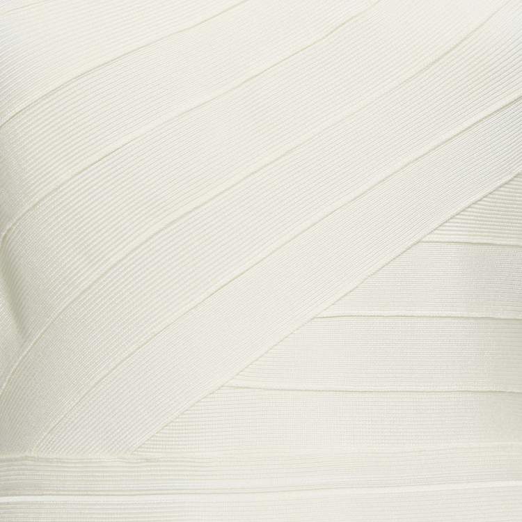 Pre Owned Herve Leger Cream Knit One-Shoulder Elena Bandage Maxi Dress M