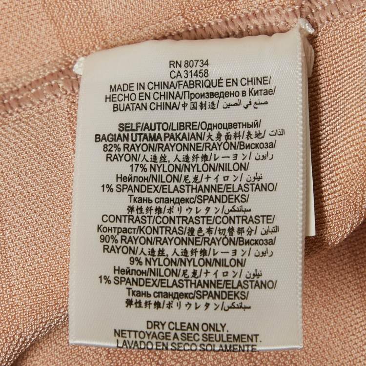 Pre Owned Herve Leger Beige Striped Knit Bandage Mini Dress L