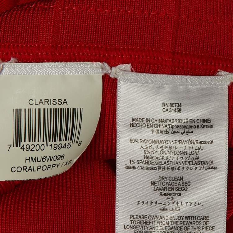 Pre Owned Herve Leger Red Knit Clarissa Maxi Bandage Dress XS