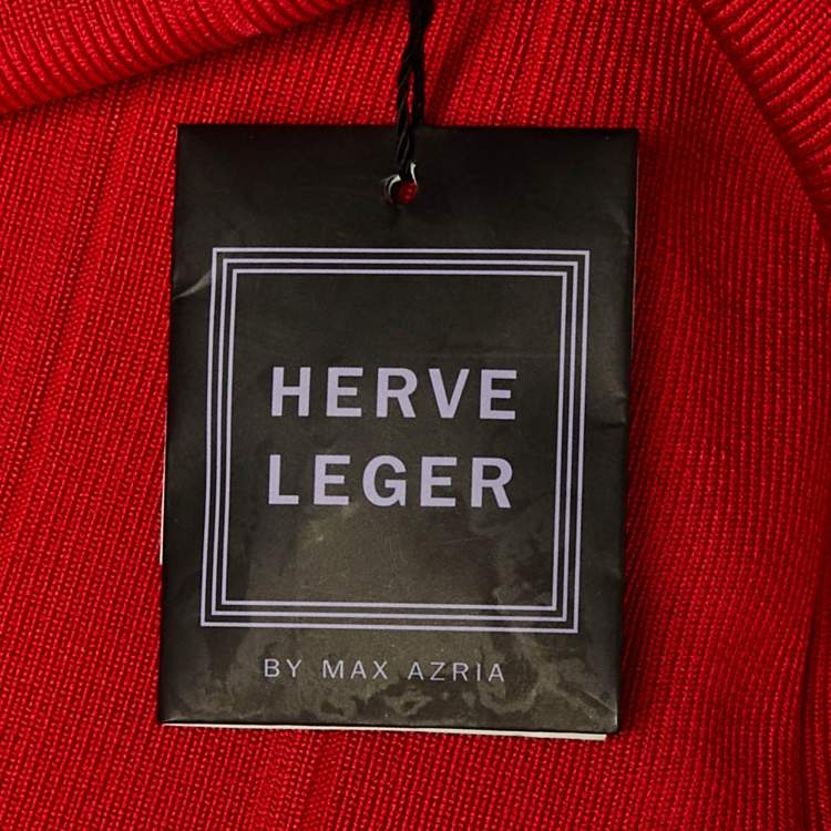 Pre Owned Herve Leger Red Knit Clarissa Maxi Bandage Dress XS