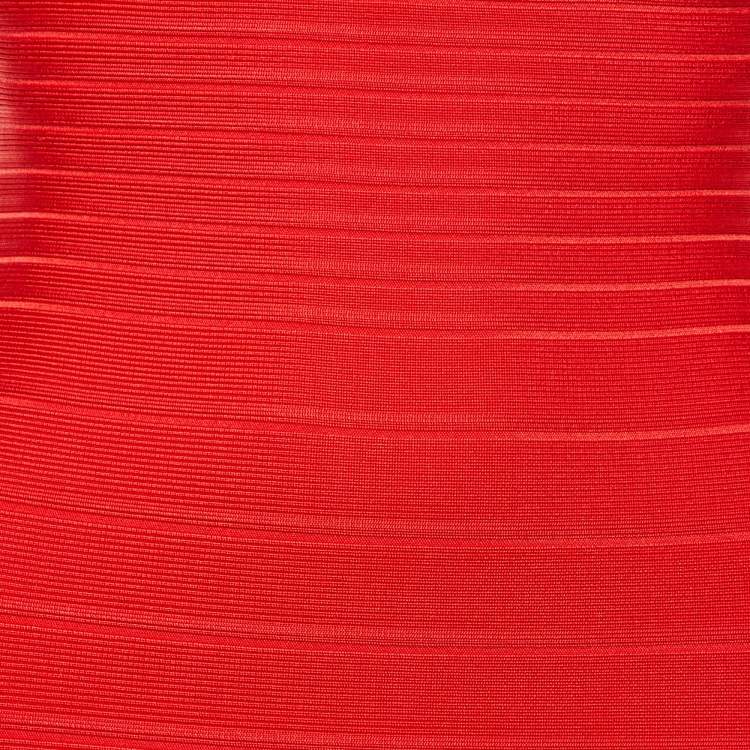 Pre Owned Herve Leger Red Knit Clarissa Maxi Bandage Dress XS