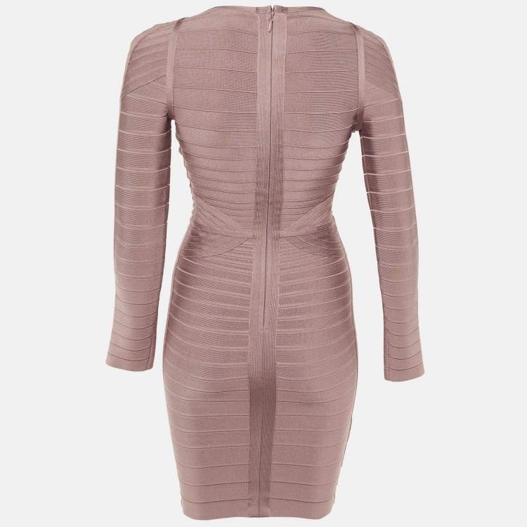 Pre Owned Herve Leger Dusty Pink Knit Florencia Bandage Mini Dress S