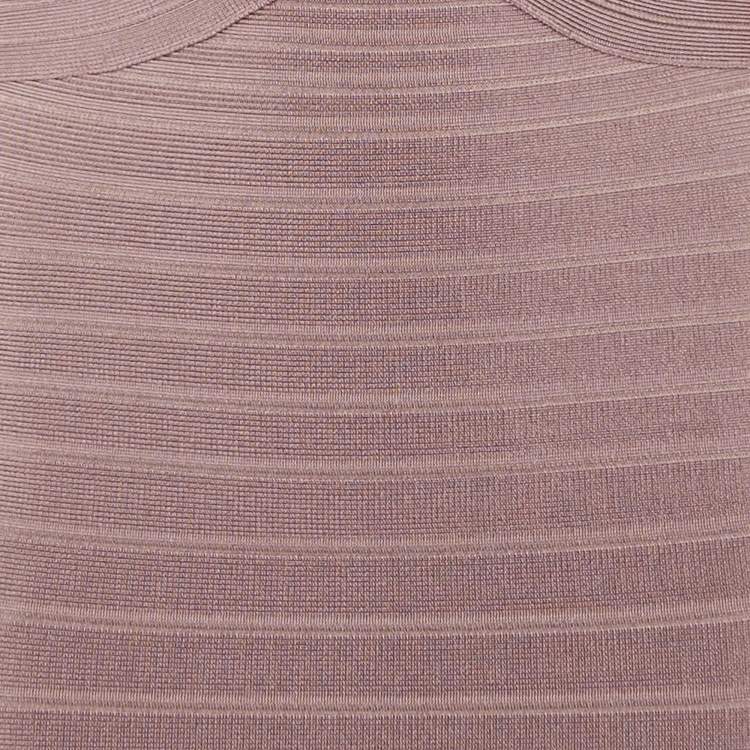 Pre Owned Herve Leger Dusty Pink Knit Florencia Bandage Mini Dress S