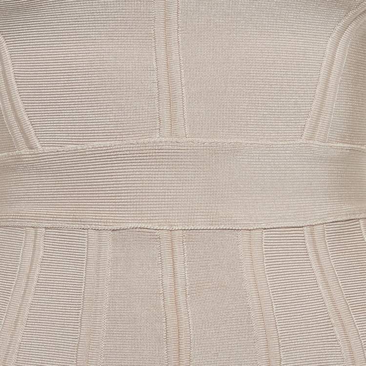 Pre Owned Herve Leger Pink Stretch Knit Trish Mini Dress XS