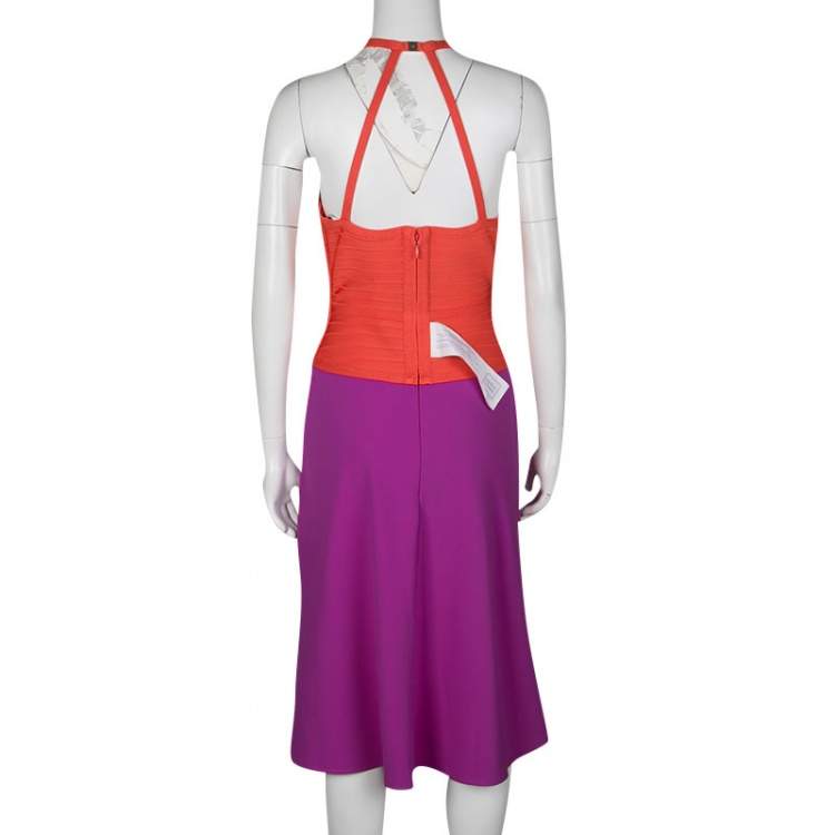 Pre Owned Herve Leger Color Block Cutout Detail Sleeveless Emmaline Dress S