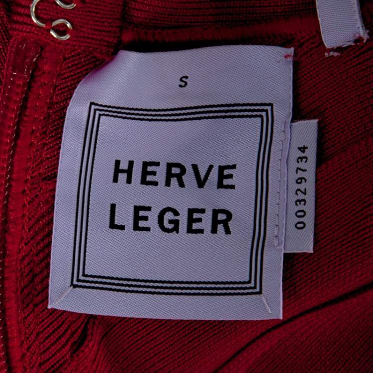 Pre Owned Herve Leger Lipstick Red Sleeveless Darby Bandage Dress S