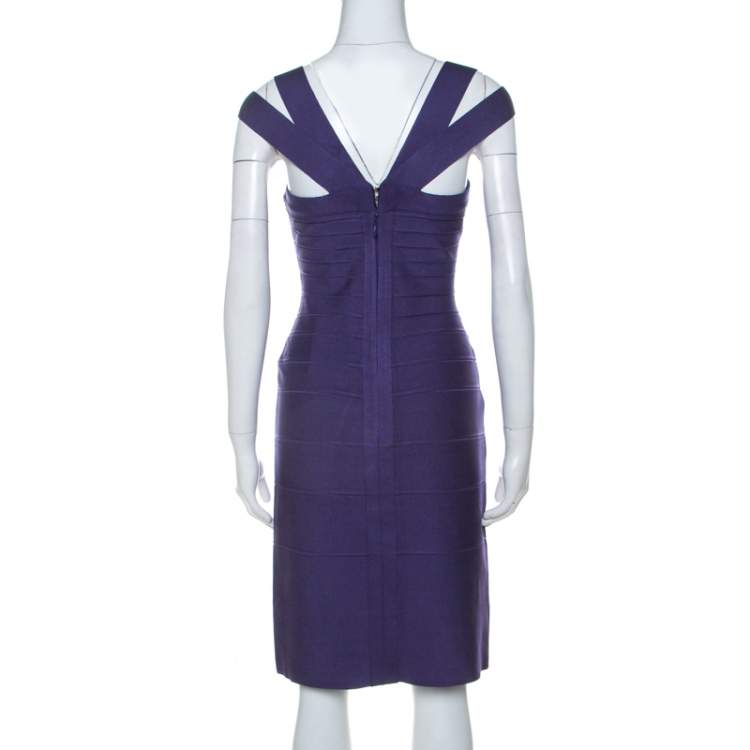 Pre Owned Herve Leger Purple Sleeveless Bandage Dress L