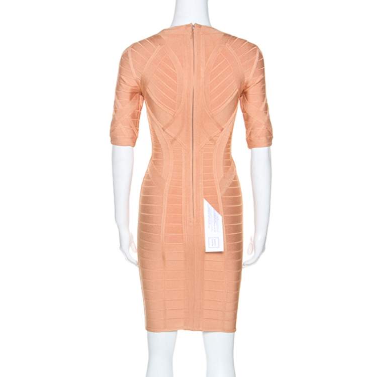 Pre Owned Herve Leger Cream Knit Helena Novelty Essentials Dress XS