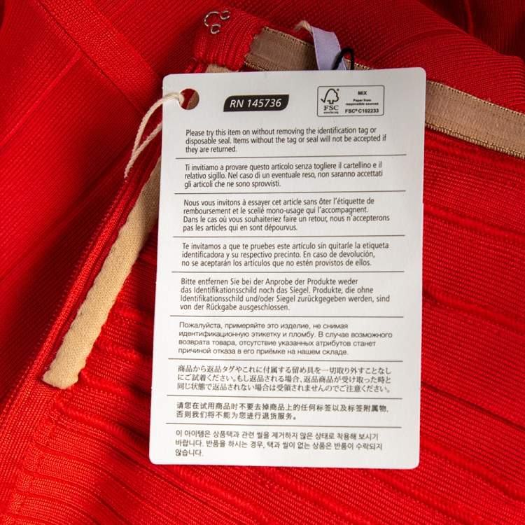 مملوكة مسبقًا Herve Leger Red Bandage Sara Strapless Bodycon Flute Dress L