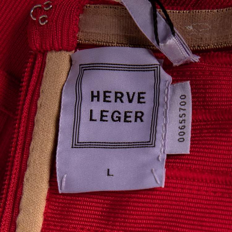 مملوكة مسبقًا Herve Leger Red Bandage Sara Strapless Bodycon Flute Dress L