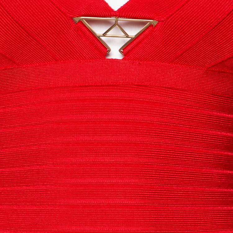 Pre Owned Herve Leger Coral Pink Bandage Kyra Mini Dress XS