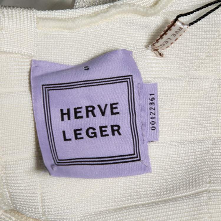 Pre Owned Herve Leger Off White Bandage Sleeveless Bodycon Mini Dress S