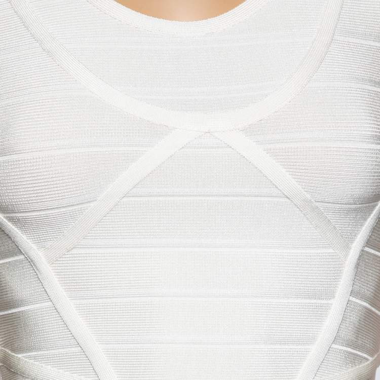 Pre Owned Herve Leger Off White Bandage Sleeveless Bodycon Mini Dress S