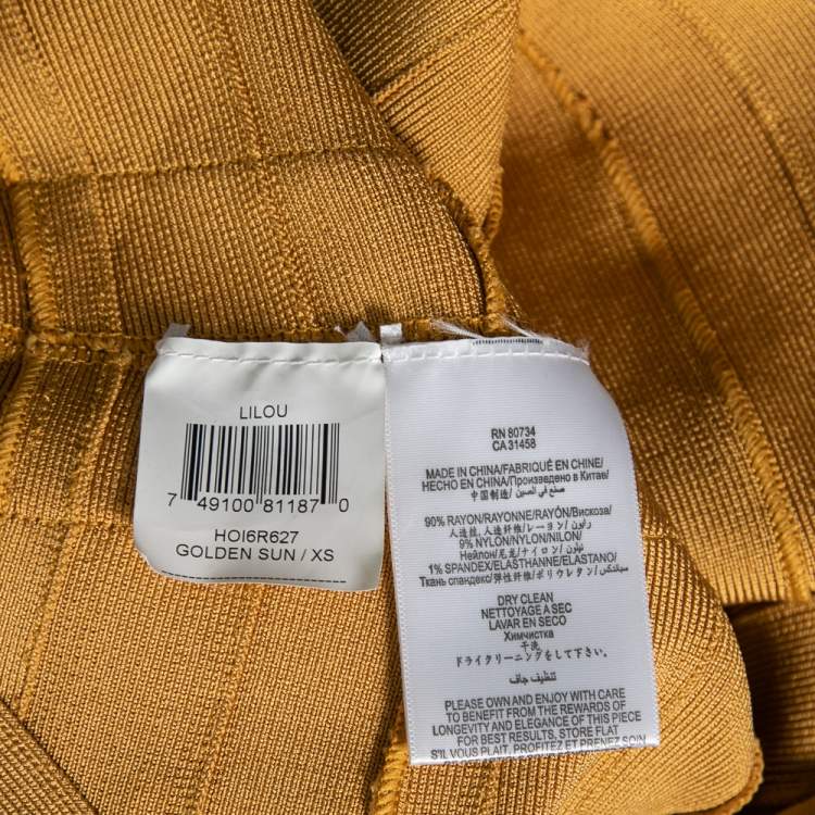 Pre Owned Herve Leger Gold Knit Tonal Panel Detail Halter Neck Lilou Dress XS