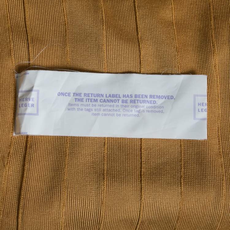 Pre Owned Herve Leger Gold Knit Tonal Panel Detail Halter Neck Lilou Dress XS
