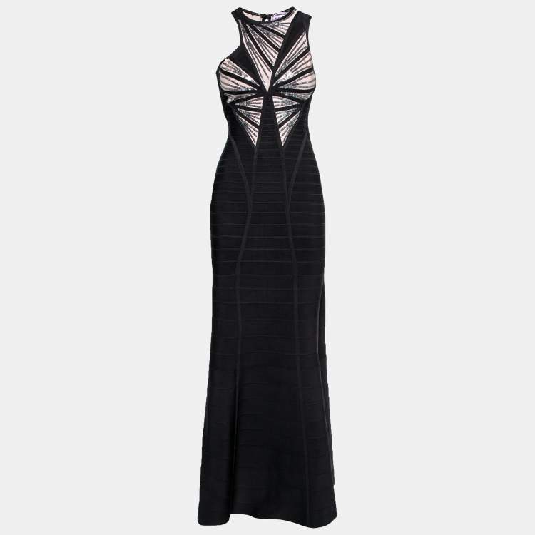 Pre Owned Herve Leger Black Bandage Sequin Embellished Halle Bodycon Gown XS