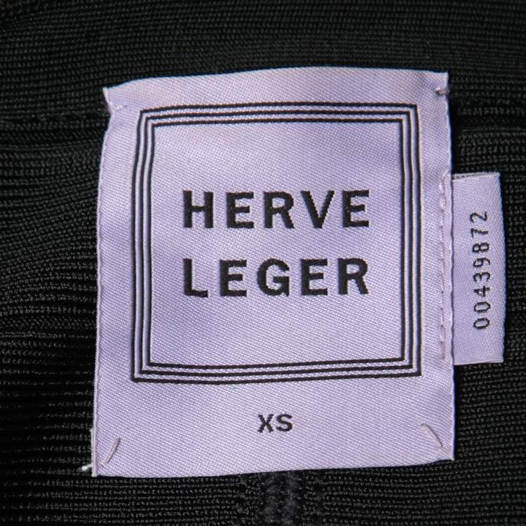 Pre Owned Herve Leger Black Stretch Knit Beaded Peplum Top XS