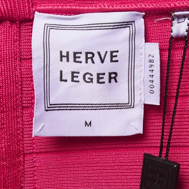 Pre Owned Herve Leger Dark Crimpson Knit Fit & Flare Midi Skirt M