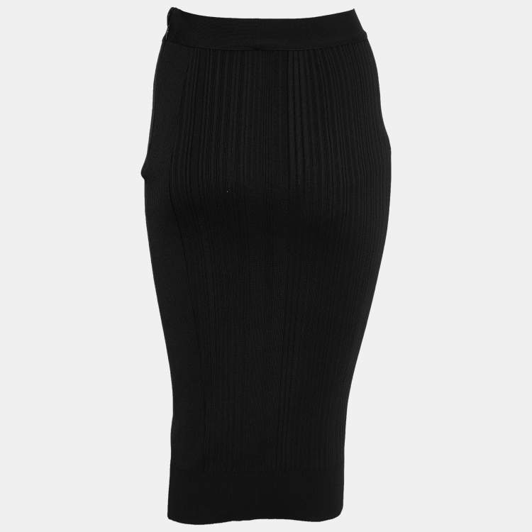 Pre Owned Herve Leger Black Ribbed Knit Pencil Skirt S
