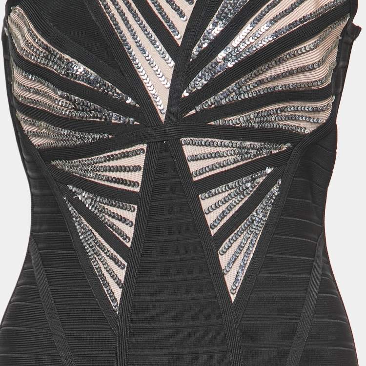 Pre Owned Herve Leger Black Bandage Knit Halle Maxi Dress M