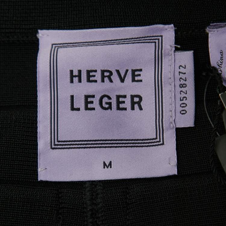 Pre Owned Herve Leger Black Knit Lace-Up Detail Mini Skirt M