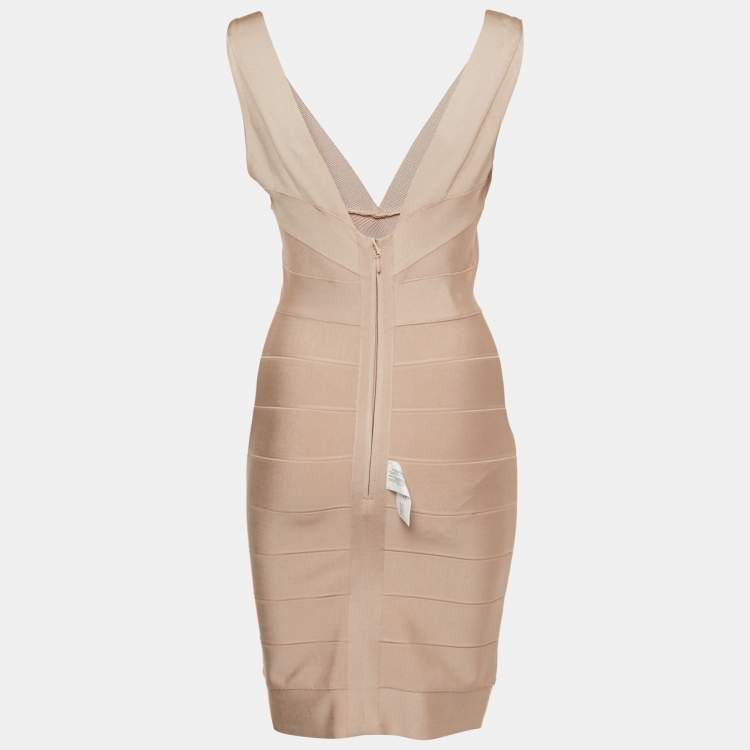 Pre Owned Herve Leger Light Pink Sleeveless Bandage Mini Dress L