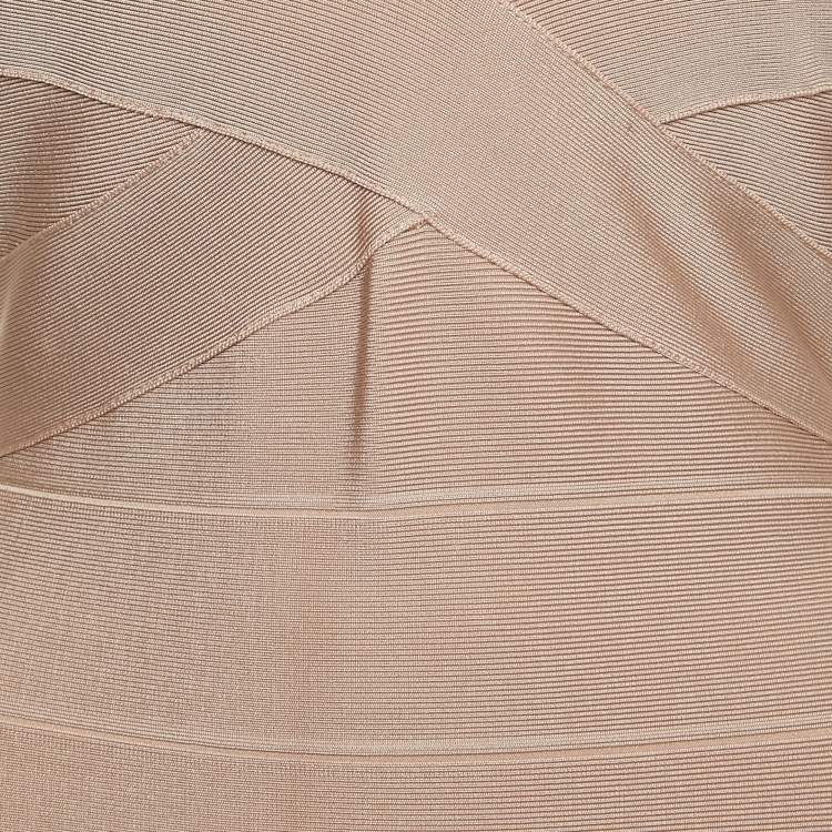 Pre Owned Herve Leger Light Pink Sleeveless Bandage Mini Dress L
