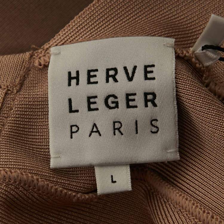 Pre Owned Herve Leger Light Pink Sleeveless Bandage Mini Dress L