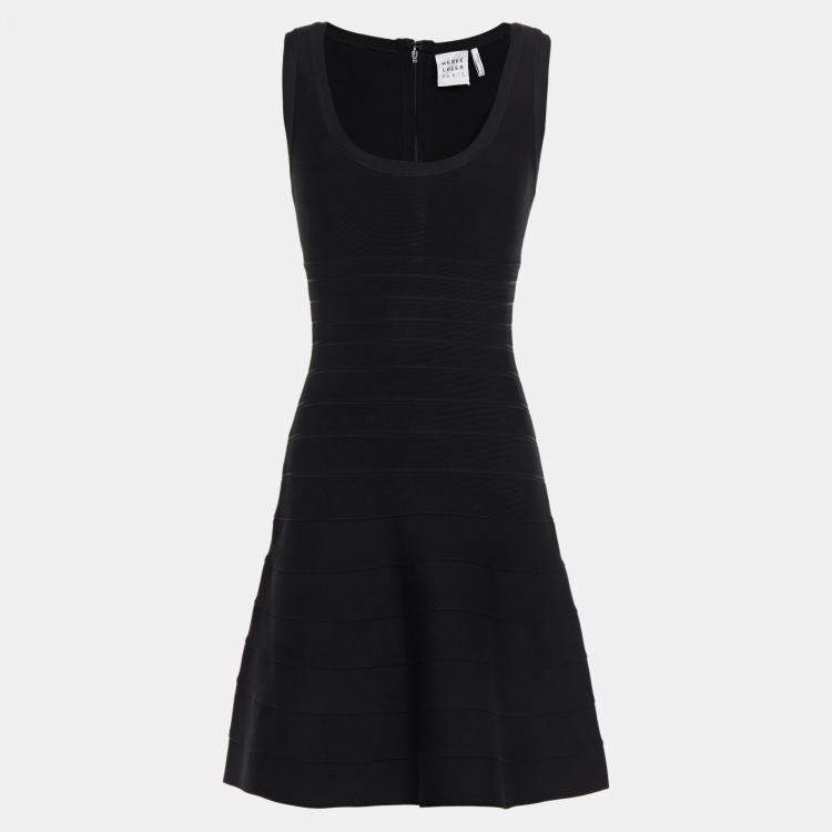 Pre Owned Herve Leger Black Bandage Knit Mini Dress L