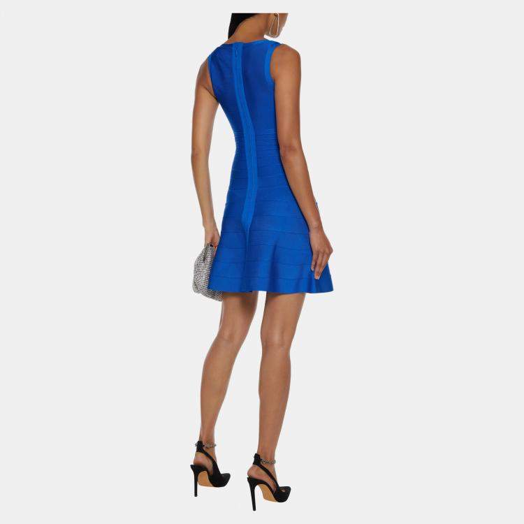 Pre Owned Herve Leger Blue Bandage Knit Mini Dress M