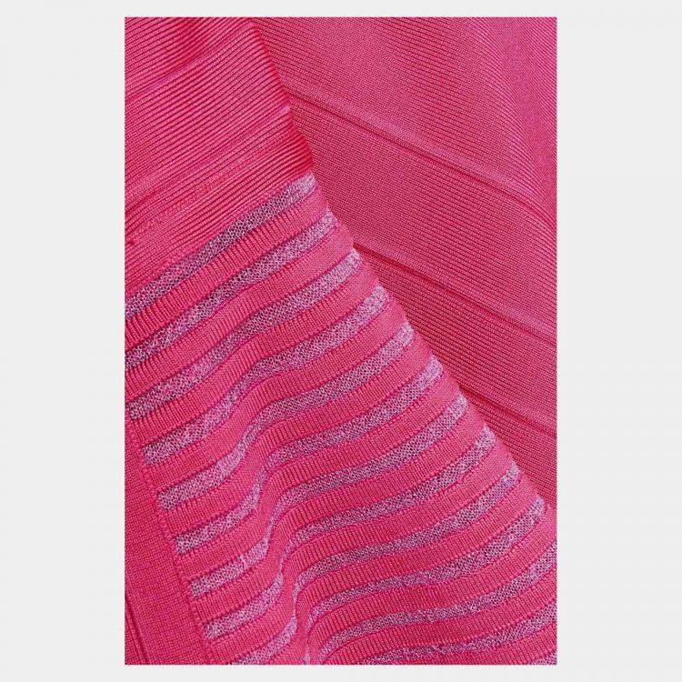 Pre Owned Herve Leger Pink Bandage Knit Midi Dress M
