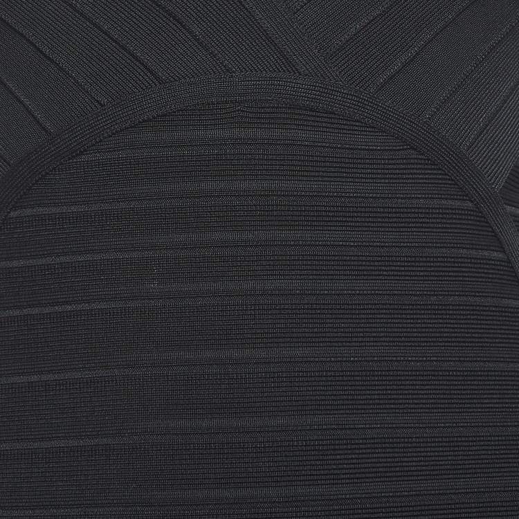 Pre Owned Herve Leger Black Knit V-Neck Bandage Dress S