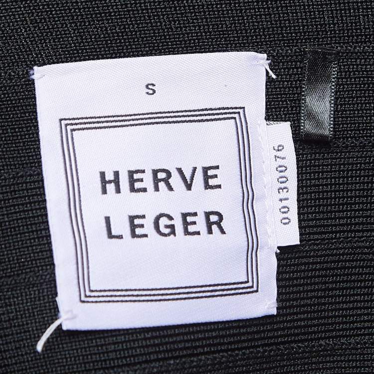 Pre Owned Herve Leger Black Knit V-Neck Bandage Dress S
