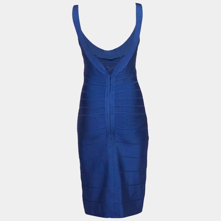 Pre Owned Herve Leger Blue Knit Sleeveless Bandage Dress S