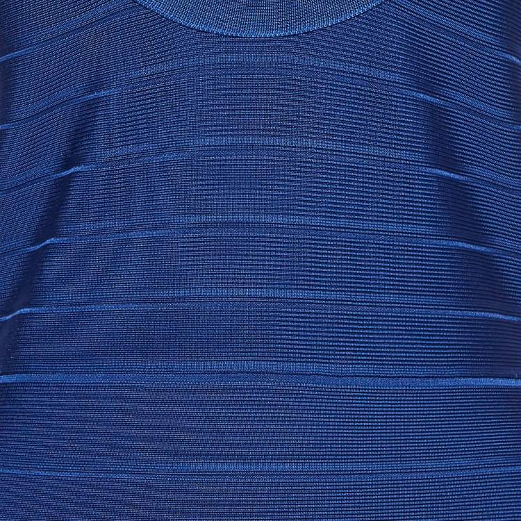 Pre Owned Herve Leger Blue Knit Sleeveless Bandage Dress S