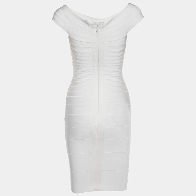 Pre Owned Herve Leger Off-White Jersey Bandage Short Dress S
