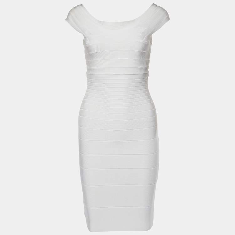Pre Owned Herve Leger Off-White Jersey Bandage Short Dress S