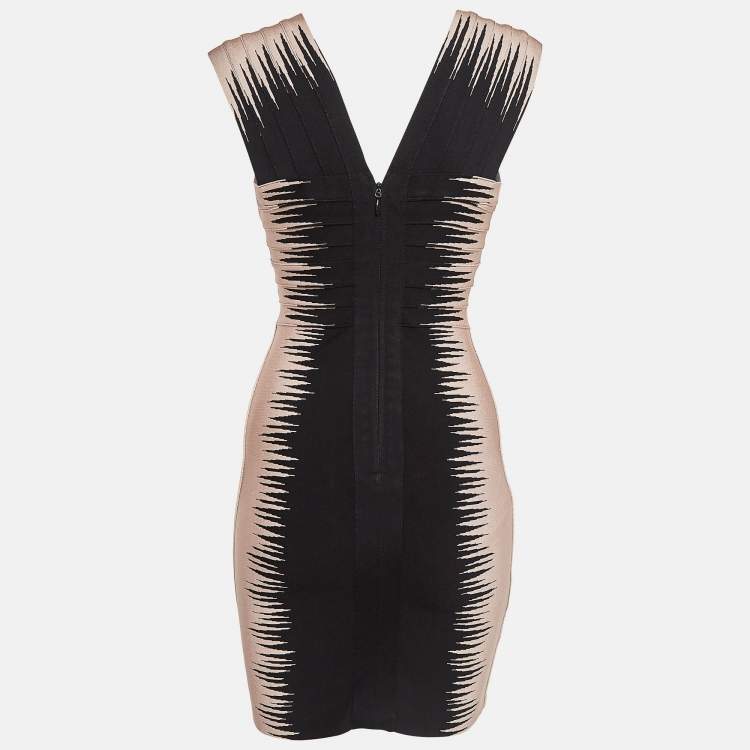 مملوكة مسبقًا Herve Leger Black/Pink Bare Comb Pattern Jersey Sleeveless Mini Dress S