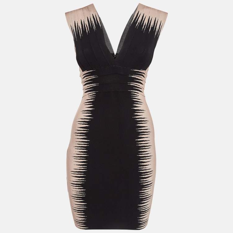 مملوكة مسبقًا Herve Leger Black/Pink Bare Comb Pattern Jersey Sleeveless Mini Dress S